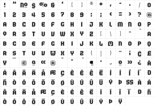 Judgement BlackRimmed  glyph index