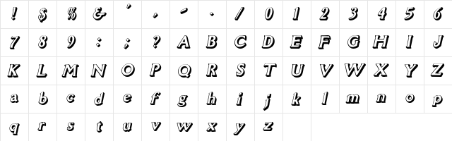 BinetShadowSSK Italic  glyph index
