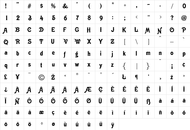 Meistersinger Regular  glyph index