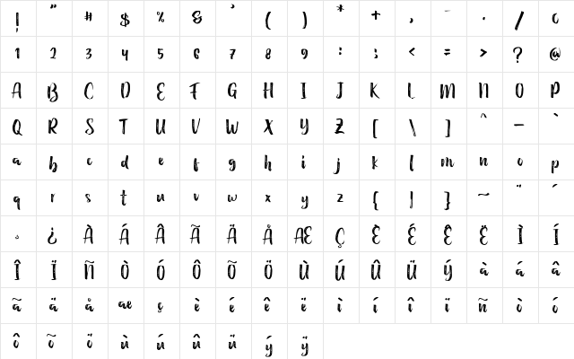 Holidays Regular  glyph index