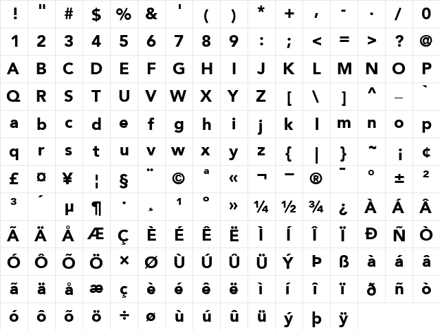 Avenir95-Black Black  glyph index