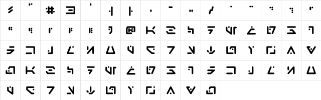 Aurebesh_droid Regular  glyph index