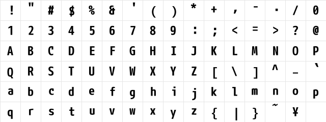 M+ 1mn bold  glyph index