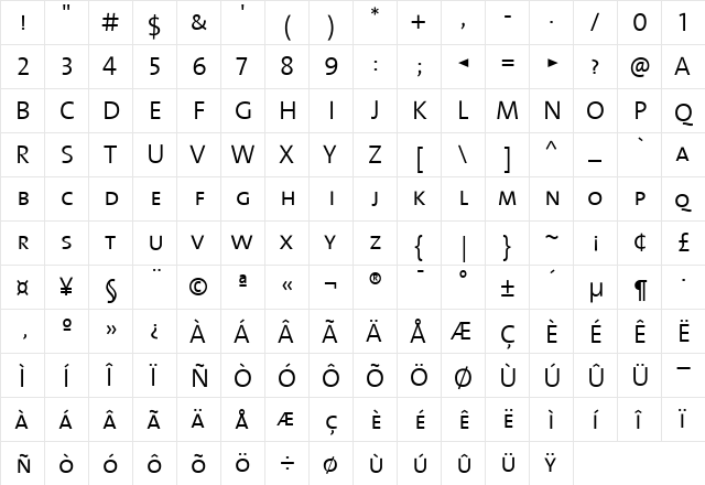 The Sans Semi Light- Regular  glyph index