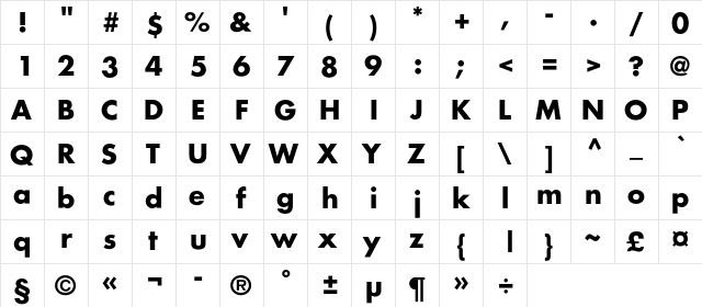 AGFatumC Bold  glyph index
