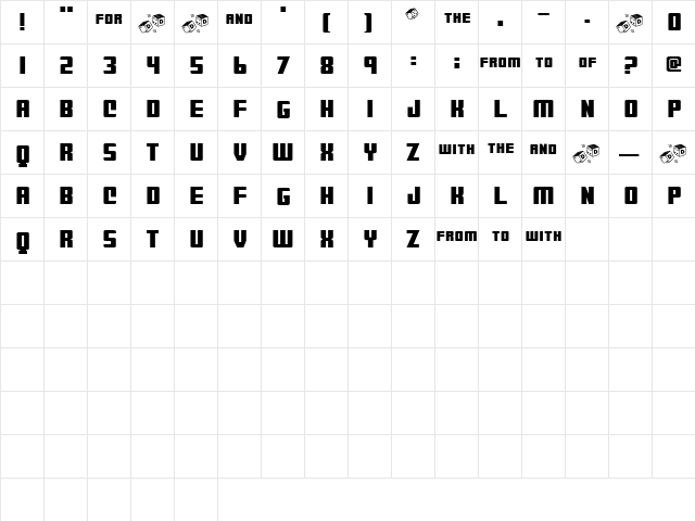 Metroline Regular  glyph index