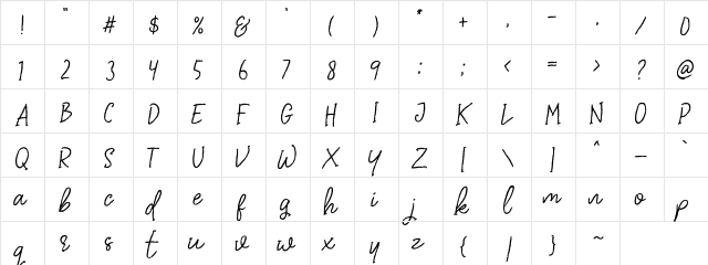 Dear Disya Standard  glyph index