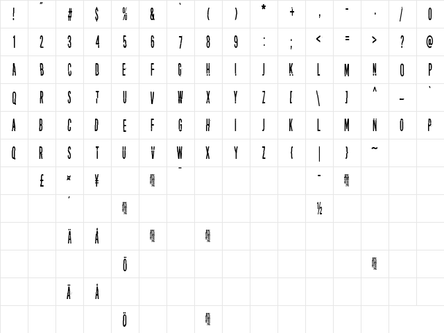 Puolelta toiselle Regular  glyph index