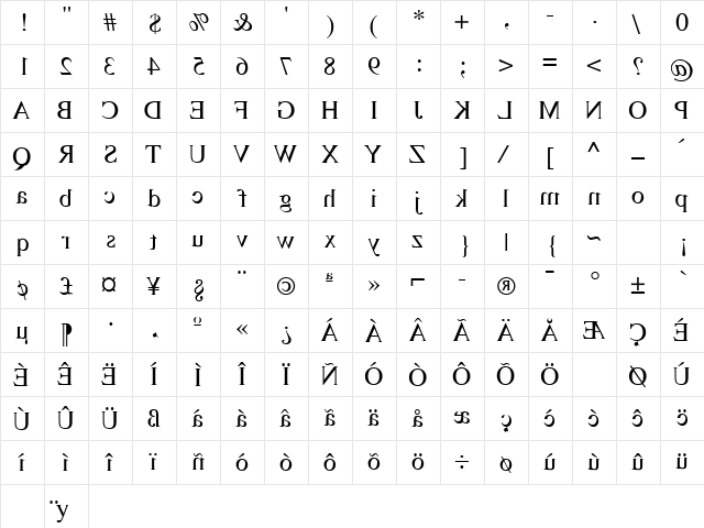 TimesMirror Regular  glyph index