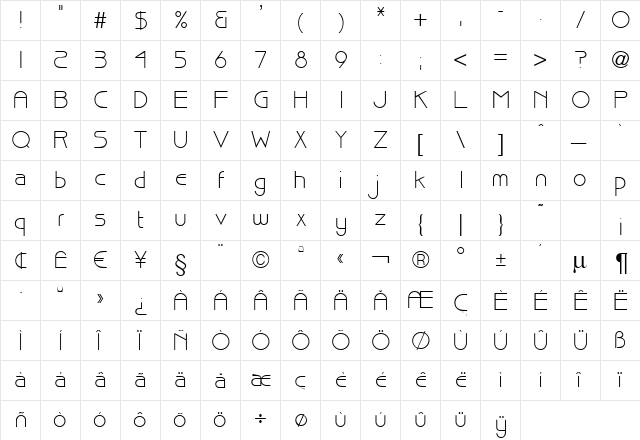 B733-Deco Regular  glyph index