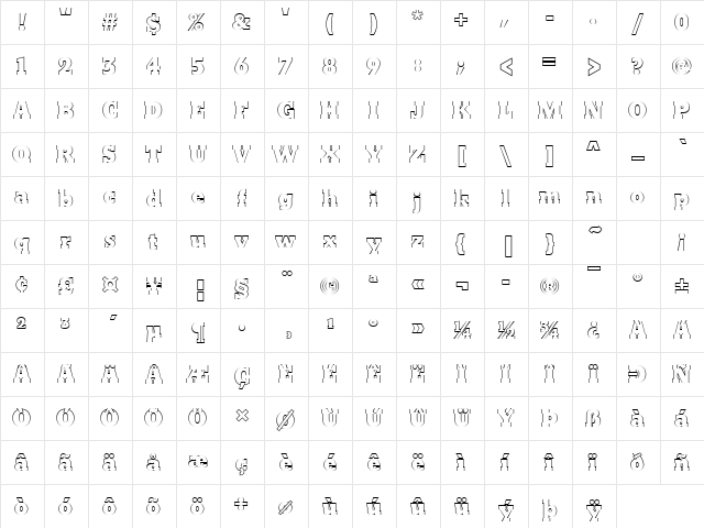 BetonOutPExtBol Regular  glyph index