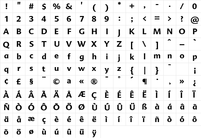 AdvertBold Regular  glyph index