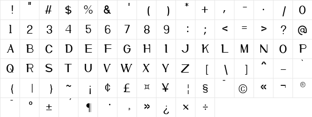 Mellow Reguler  glyph index