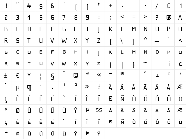ChollaWideSmallCaps Regular  glyph index