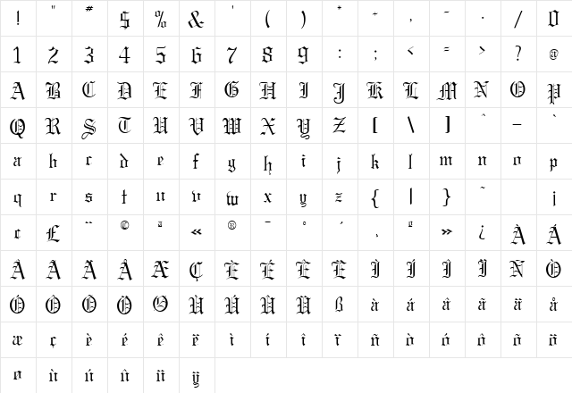 Gargoyle SSi Regular  glyph index