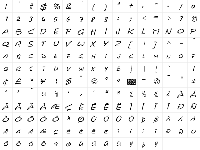 PyxidQuick Regular  glyph index