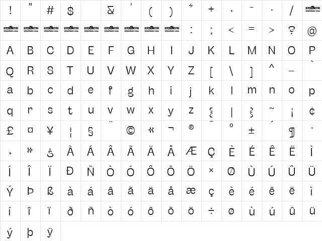 Stinger Trial Light  glyph index