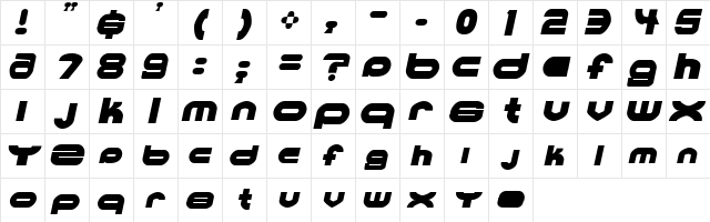 MKUltra Italic  glyph index
