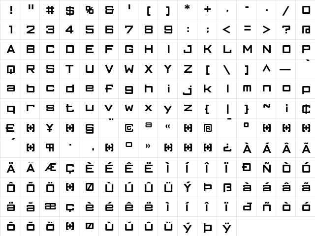 FFGothic TwoTwo  glyph index
