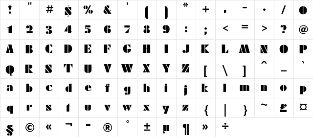 FuturaEugeniaC Regular  glyph index