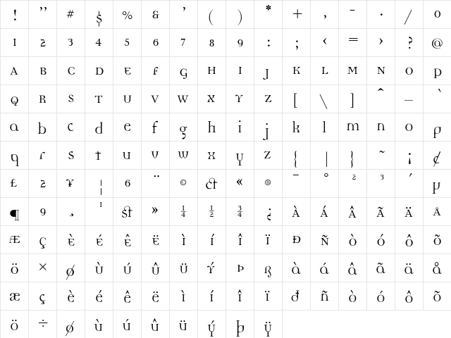 DemocraticaRegularLining Medium  glyph index