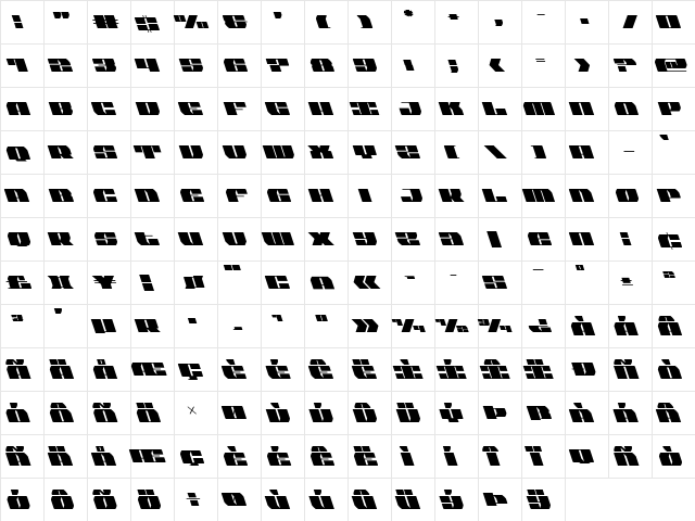 Joy Shark Semi-Condensed Leftalic Semi-Condensed Italic  glyph index