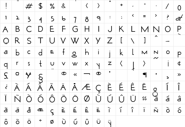 Opticon One1  glyph index
