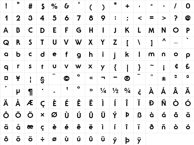 ITCSerifGothic-ExtraBold Extra Bold  glyph index