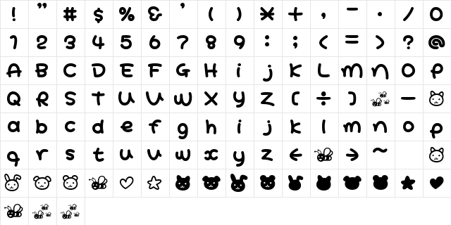 HoneyBold Regular  glyph index