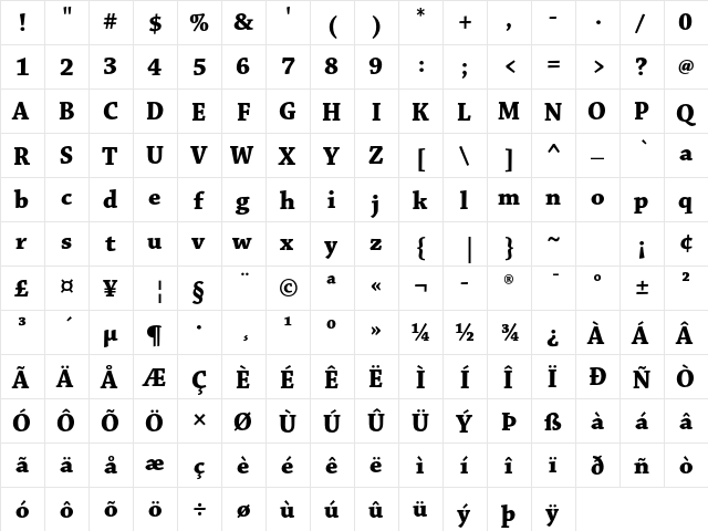 Chaparral Pro Bold Subhead  glyph index