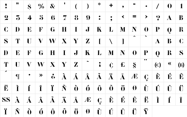 Flightcase Regular  glyph index