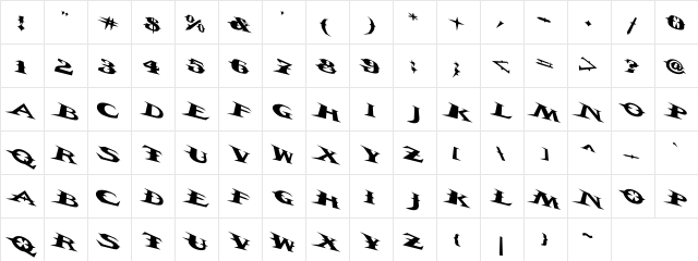 VTCBelialsBladeTricked Regular  glyph index