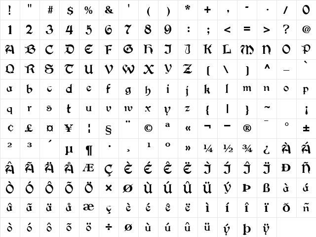 Victorian Regular  glyph index