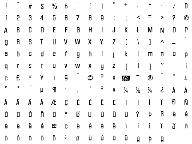 Facet Bold  glyph index