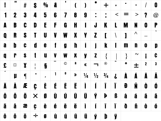 ATAura Regular  glyph index