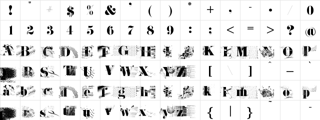 Janda Rage Regular  glyph index