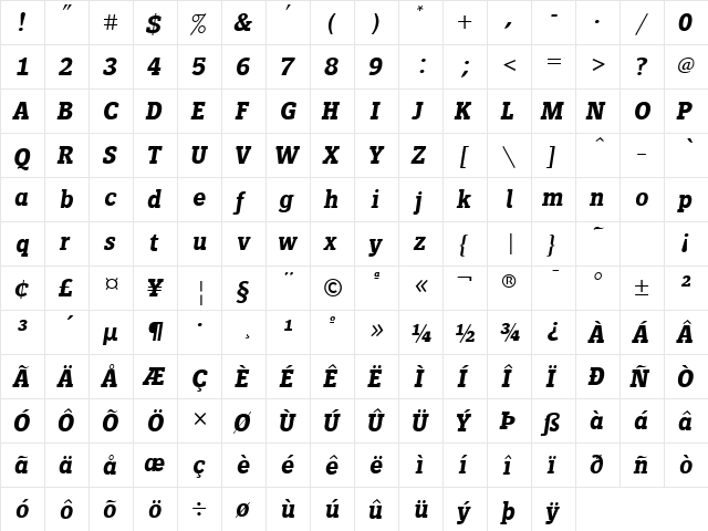 Siseriff LT Std SemiboldItalic Regular  glyph index