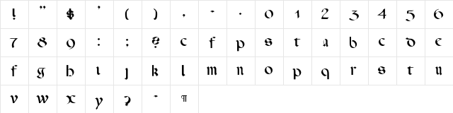 CallifontsF64PostScript Regular  glyph index