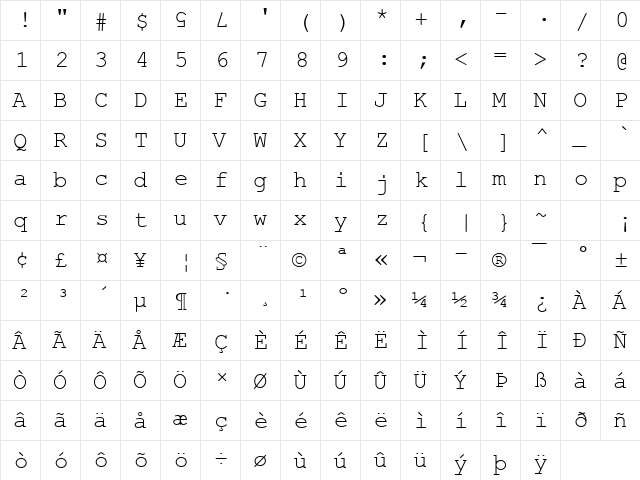 Arabic+ Courier Regular  glyph index