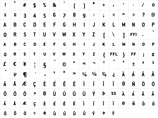 ConduitSCITC Bold  glyph index