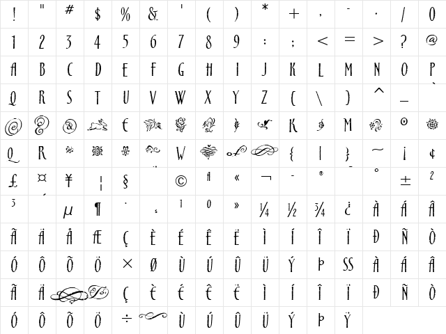 Cancione ITC Medium  glyph index