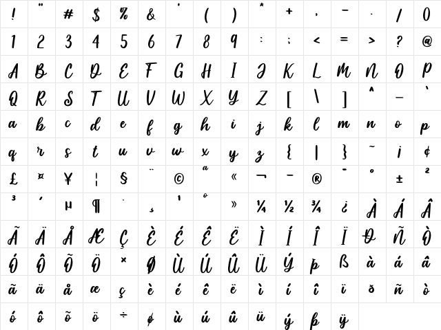 Monday-Personal Use Regular  glyph index