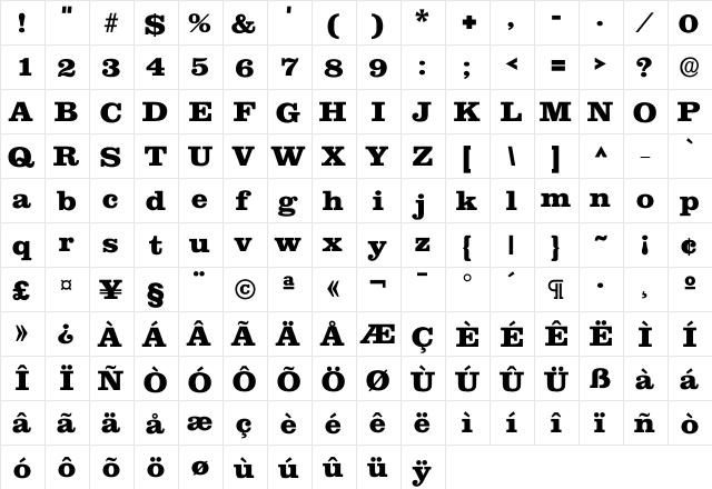 Clarxndon ExtraBold  glyph index
