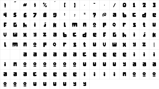 Mangan Ngombe Regular  glyph index