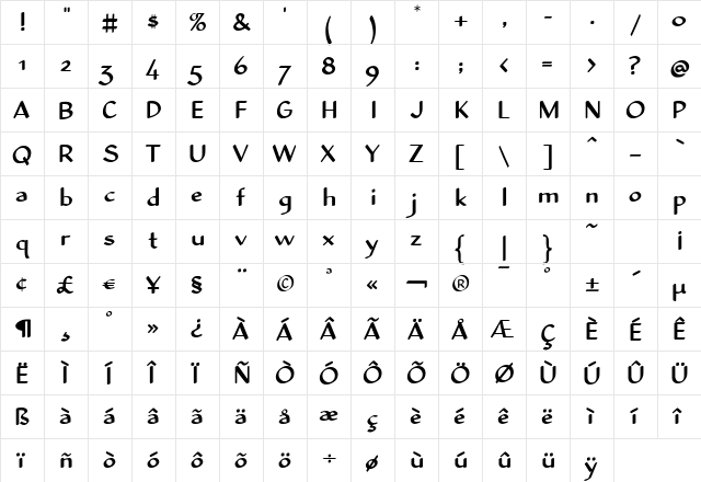 Holly Sans Regular  glyph index