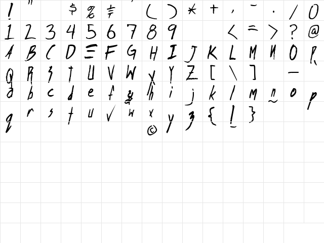 Shank Bold  glyph index