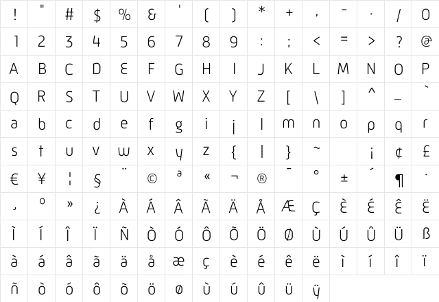 Mic 32Light Regular  glyph index