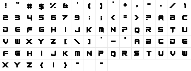 Rocket Rinder Regular  glyph index