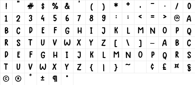 High School Memories Demo Regular  glyph index