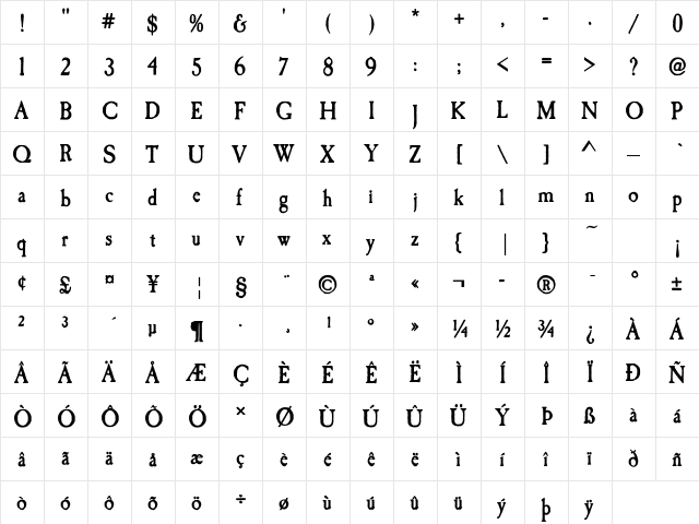 Caslon Antique Bold  glyph index